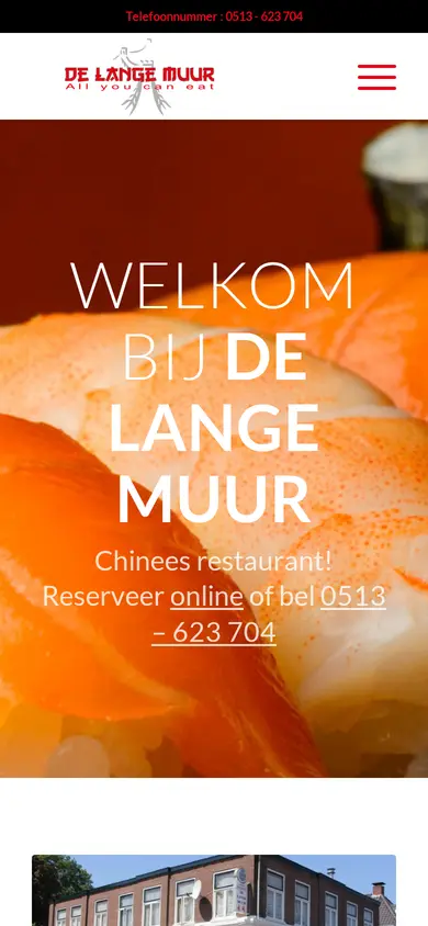 Huidige homepage van lange-muur.nl op een telefoon